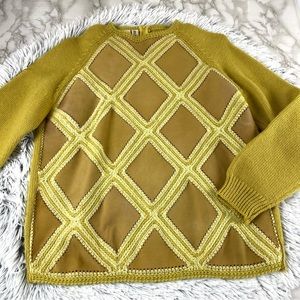 Vintage Joyce Sportswear Wool & Suede Leather Crochet Sweater